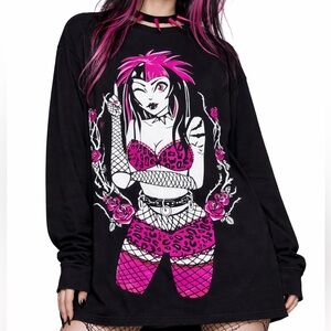 Widow Dolls Kill Anime Goth Grunge Punk Cartoon Girl Oversized Top